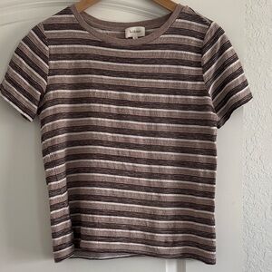 Bohme Brown and Cream Striped Short Sleeve Tee Textured